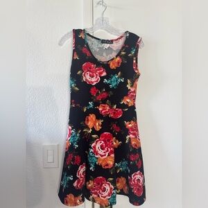 So cute! Vintage French Atmosphere Black Mini Dress with Floral Print